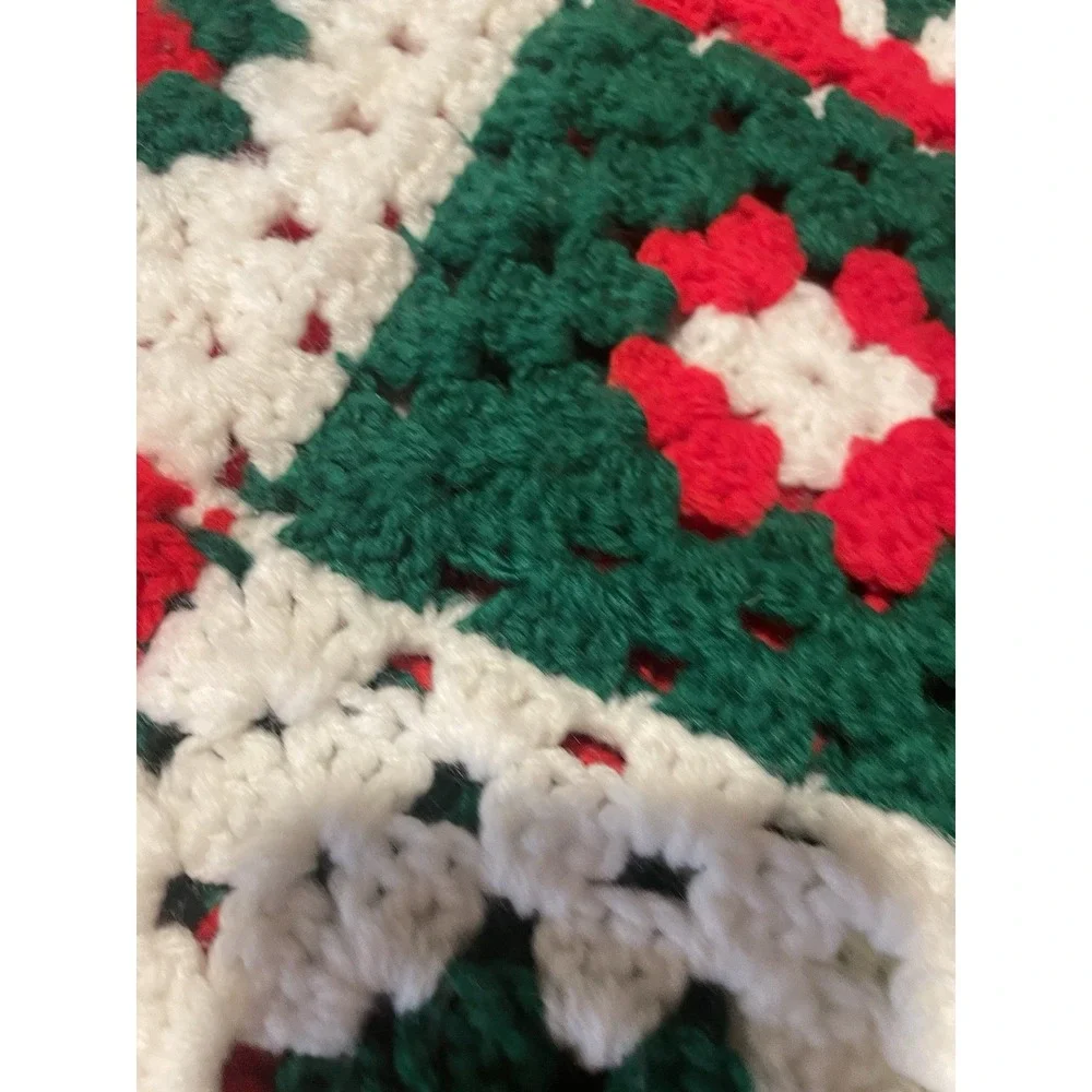Handmade Crochet Christmas Afghan Throw Granny Square Blanket 35